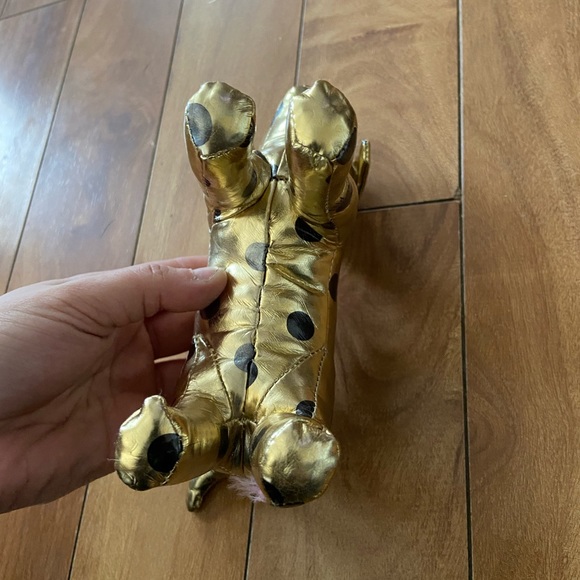 Victoria’s Secret PINK Stuffed Standing Dog Small Gold Black Polka Dots - Picture 5 of 5
